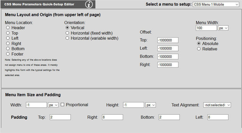 css menu params