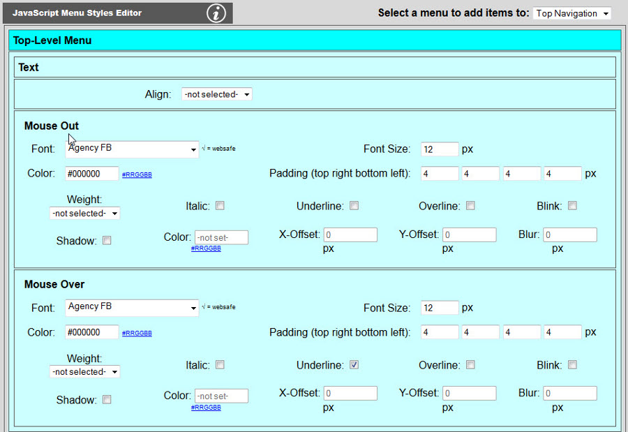 edit javascript menu styles