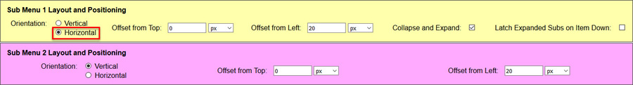 set sub menu 1 to horizontal