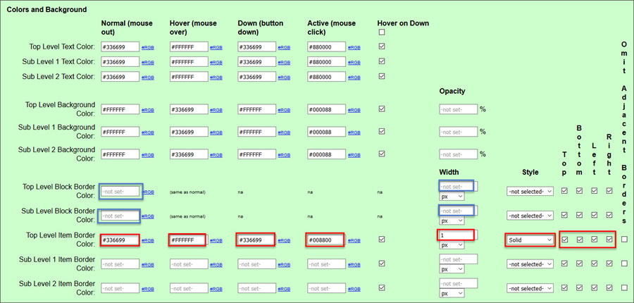 set top item border