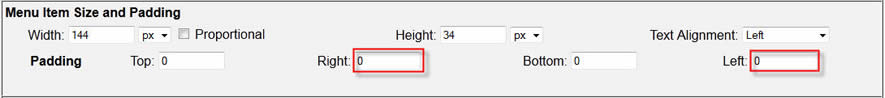 set menu item padding to 0