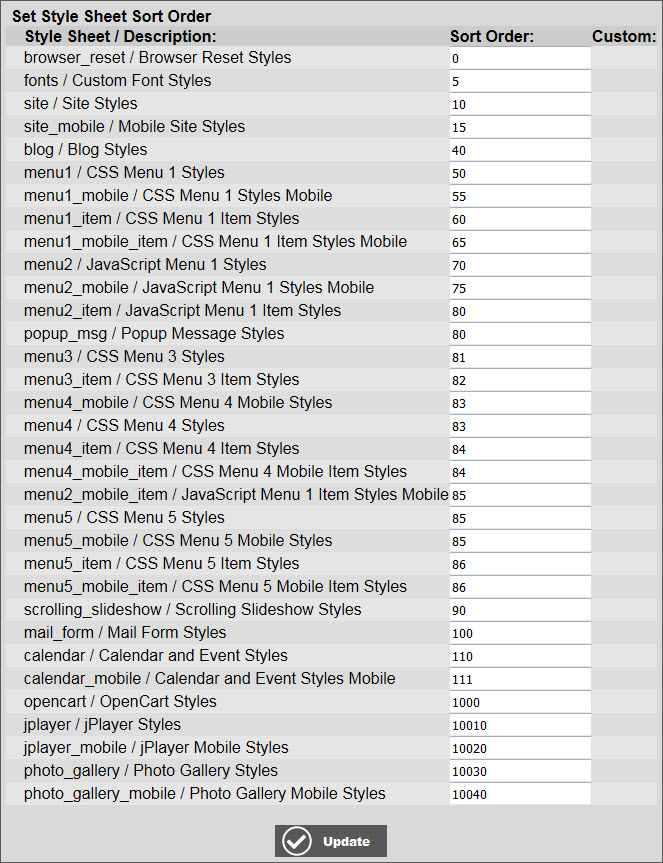 Set Style Sheet Sort Order